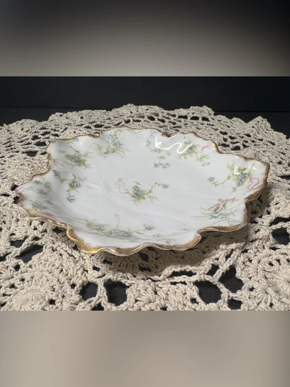 Antique Haviland&Co Limoges Blue Floral 6” Bon-Bon Dish Victorian Cottage Core